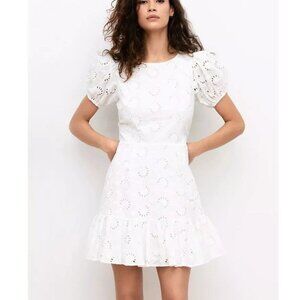 Yumi Kim Eyelet Dress Alicia White Size S Short Sleeve Lined Mini Ruffle trim